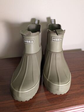 Women's HISEA Olive Green Waterproof Slip-On Rain Boots, Size 7